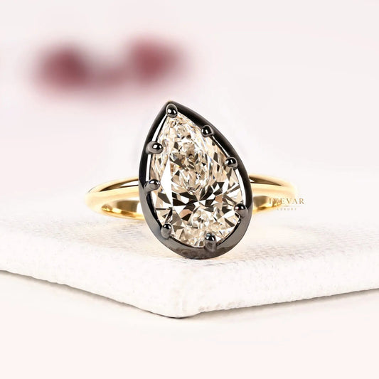 Black Bezel Pear Cut Lab Grown Diamond Solitaire Engagement Ring
