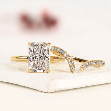3.00 CT Radiant Cut Moissanite Diamond Bridal Ring Set in Yellow Gold