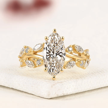 2.50 Ivevar Royal Marquise Cut Lab Grown Diamond Floral Engagement Ring in Yellow Gold