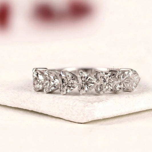 Heart Shape Moissanite Diamond Half Eternity Stacking Band
