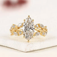 2.50 Ivevar Royal Marquise Cut Moissanite Diamond Floral Engagement Ring in Yellow Gold