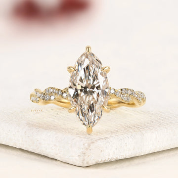 3.00 CT Marquise Cut Lab Grown Ivevar Pavé Engagement Ring in Yellow Gold