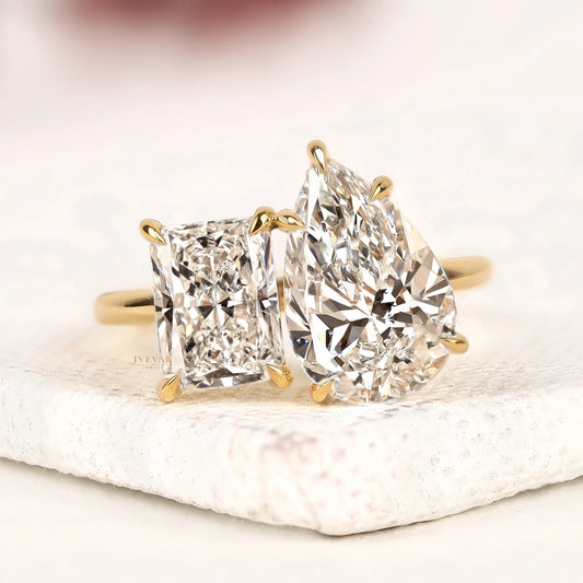 Pear And Radiant Cut Moissanite Diamond Toi et Moi Ring
