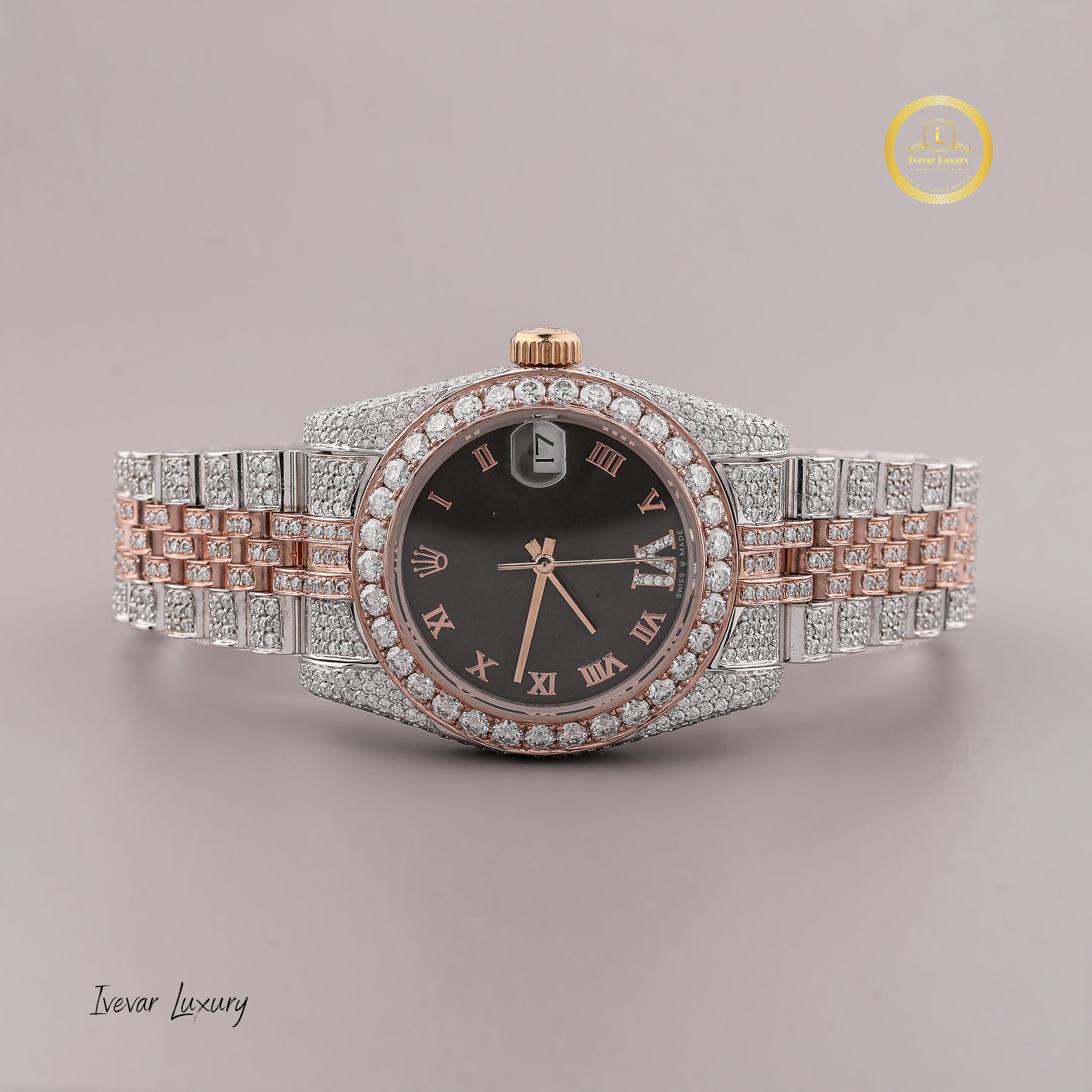 silver and rose gold diamond watch Ivevar 100 Real VVS Studded