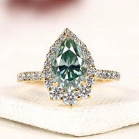 4.00 CT Ivevar Luxury Teal Pear-Cut Halo Lab Grown Diamond Ring in Yellow Gold