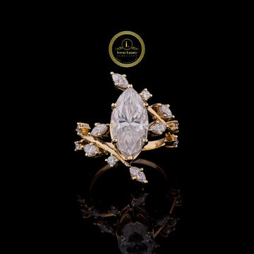 Marquise 3 CT Cut Floral Cluster Lab Grown Diamond Engagement Ring in Yellow Gold