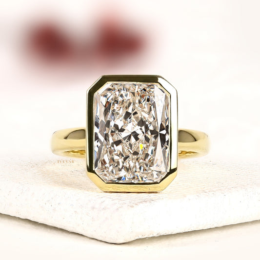 3.00 CT Ivevar Regal Radiant Cut Moissanite Diamond Solitaire Ring Bezel Set Luxury