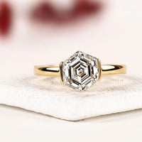 Half Bezel Hexagon Moissanite Diamond Solitaire Engagement Ring