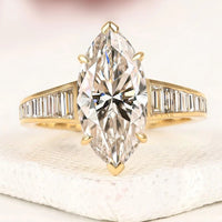 Marquise Cut Lab Grown Diamond Ring with Baguette Side Stones