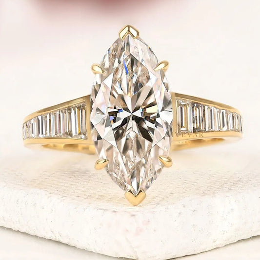 Marquise Cut Lab Grown Diamond Ring with Baguette Side Stones