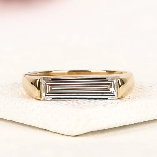 East-West Elongated Baguette Lab Grown Diamond Solitaire Ring