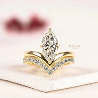 Marquise Cut Lab Grown Diamond Pave Chevron Band Bridal Ring Set