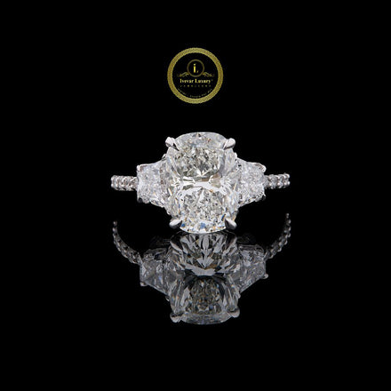 Cushion Cut Three Stone Pave Moissanite Engagement Ring