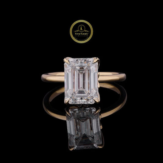 Emerald 3CT Cut Solitaire Lab Grown Diamond Engagement Ring in Yellow Gold