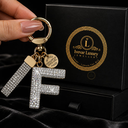 Personalized Iced Out Initial Letter Keychain Crystal Alphabet Bag & Car Charm - view 2