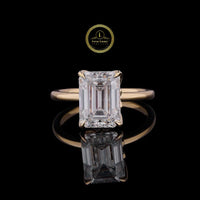 Emerald 3 CT Cut Solitaire Moissanite Engagement Ring in Yellow Gold By Ivevar