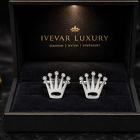 Luxury Crown-Inspired Silver Cufflinks with Crystal Accents