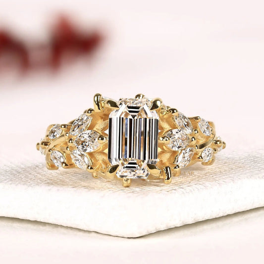 Emerald Cut Nature Inspired Lab Grown Diamond Engagement Ring