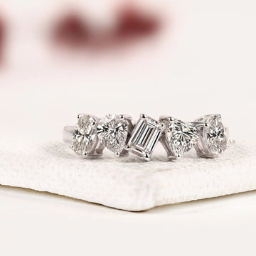 Seven Mix Shape Moissanite Diamond Wedding Stacking Band