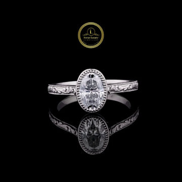 Oval 2 CT Cut Lab Grown Diamond Vintage Milgrain Engagement Ring in White Gold