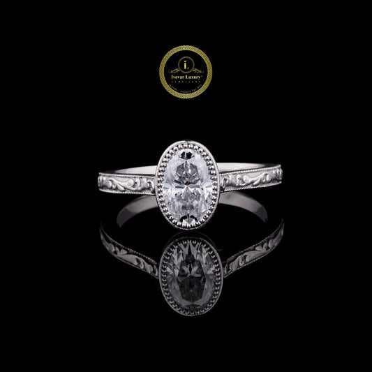 Oval 2 CT Cut Lab Grown Diamond Vintage Milgrain Engagement Ring in White Gold