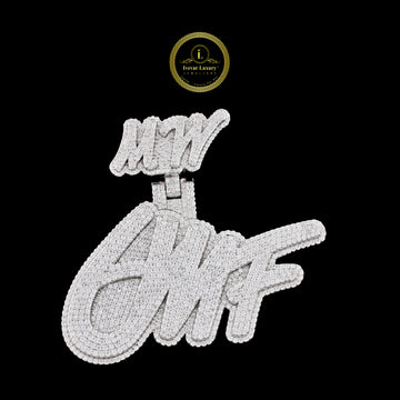 Personalized "MW 6MF" Script Initial Lab Diamond Pendant Iced-Out Jewelry