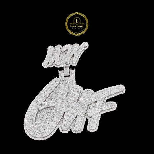 Personalized "MW 6MF" Script Initial Moissanite Diamond Pendant Iced-Out Jewelry