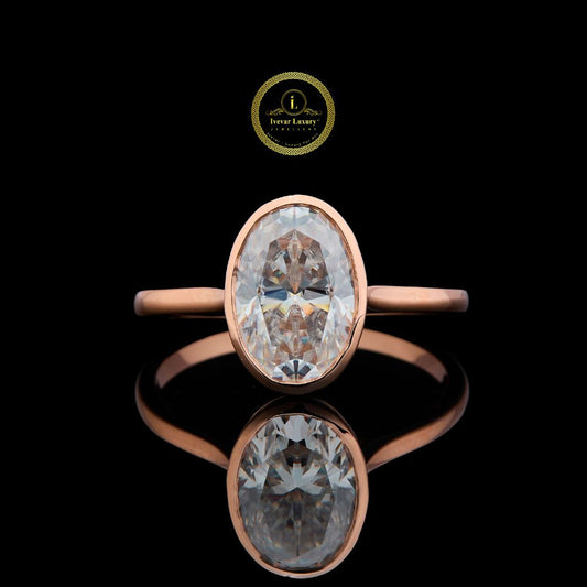 Oval Bezel 3 CT Lab Grown Diamond Ring in Rose Gold Timeless Elegance By Ivevar