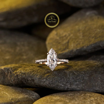 Luxury 3.00 CT Marquise Cut Moissanite Diamond Engagement Ring with Pavé Band By Ivevar