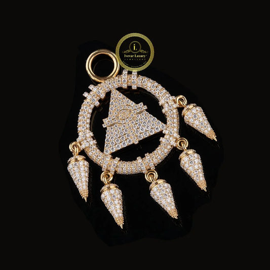 Custom Iced Out Pyramid Eye Medallion Pendant VVS Lab Diamond 14K Yellow Gold Hip Hop Jewelry By Ivevar