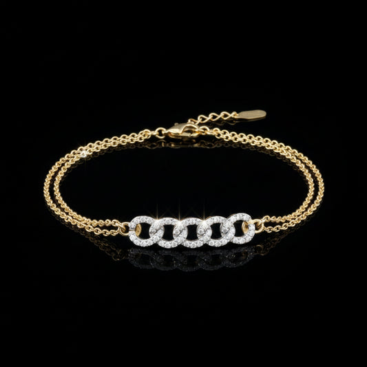0.48 TCW Glamorous Gold Link Bracelet Featuring Fully Studded Lab Diamond Accents By Ivevar