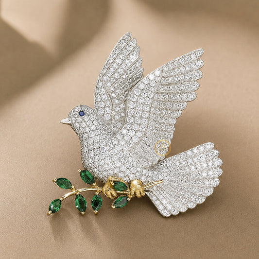 Diamond Bird Inspire Colorful Gemstone Statement Pins Brooch - view 2