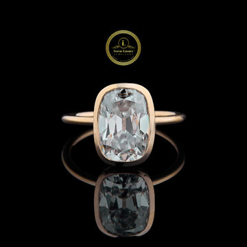 Luxury  Cushion Cut 3 CT Lab Grown Bezel Ring in Rose Gold By Ivevar
