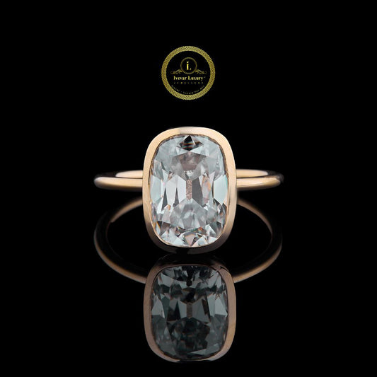 Luxury  Cushion Cut 3 CT Lab Grown Bezel Ring in Rose Gold By Ivevar