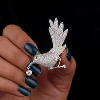 Diamond Bird Brooch with Dangling Stone Nature-Inspired Jewelry
