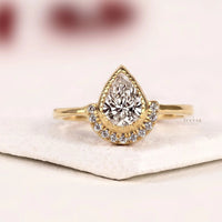 Halo Setting Pear Cut Lab Grown Diamond Engagement Ring
