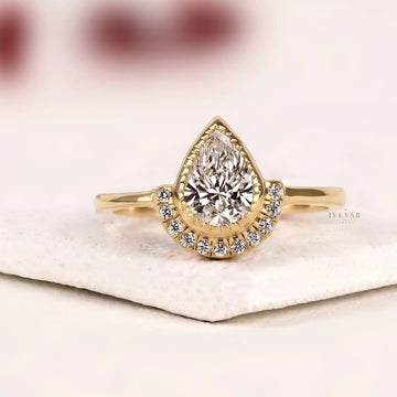 Halo Setting Pear Cut Lab Grown Diamond Engagement Ring