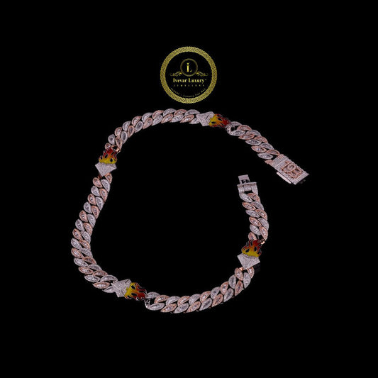 Fully Iced-Out With Fire Logo Custom Cuban Link Chain with Lab Grown Diamond by Ivevar