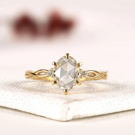 Oval Rose Cut Twisted Infinity Moissanite Diamond Engagement Ring