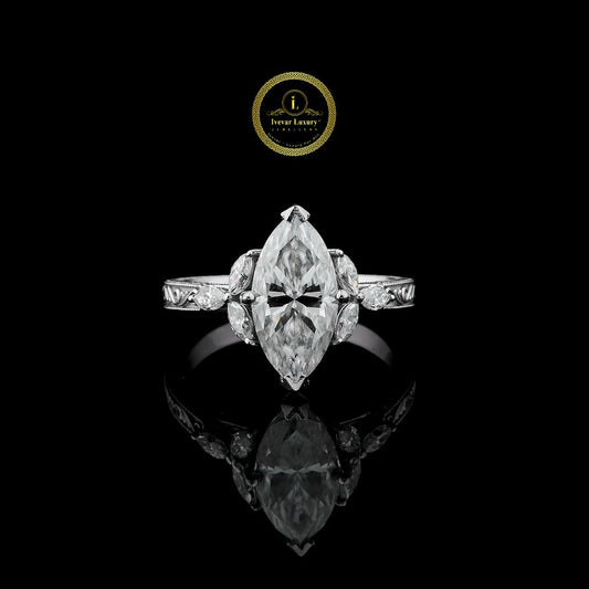 Elegant Marquise Ring 3 CT with Side Marquise Diamonds By Ivevar