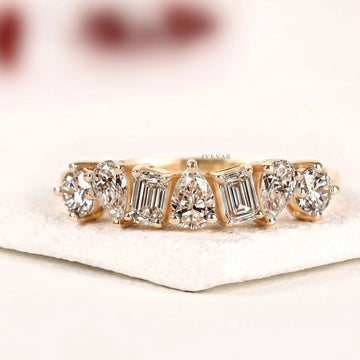 Mixed Shape Seven Stone Moissanite Diamond Anniversary Band Ring For Women