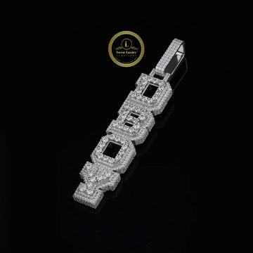 Custom Vertical "DBOY" Moissanite Diamond Nameplate Pendant VVS Clarity White Gold Iced Out Jewelry By Ivevar