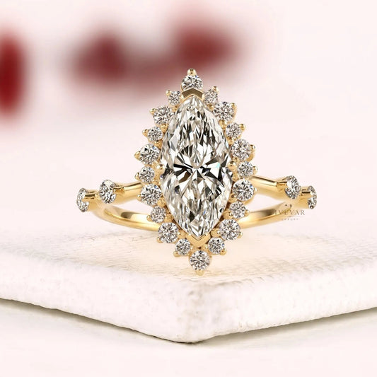 Halo Setting Marquise Cut Lab Grown Diamond Engagement Ring