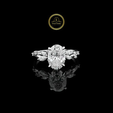 Oval Cut 3 CT Lab Grown Diamond Ring with Marquise Cluster Band By Ivevar