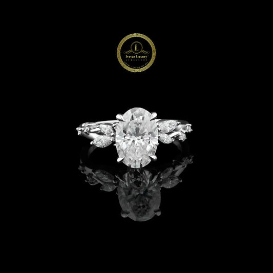 Oval Cut 3 CT Lab Grown Diamond Ring with Marquise Cluster Band By Ivevar