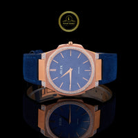 Rose Gold Crystal Bezel Diamond Blue Dial Watch