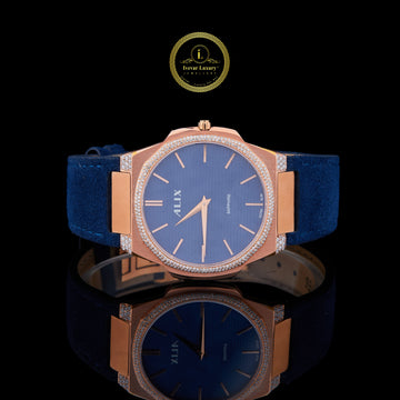 Rose Gold Crystal Bezel Diamond Blue Dial Watch