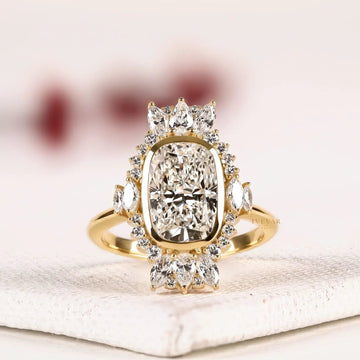 Floral Halo Inspire Radiant Cut Moissanite Diamond Engagement Ring