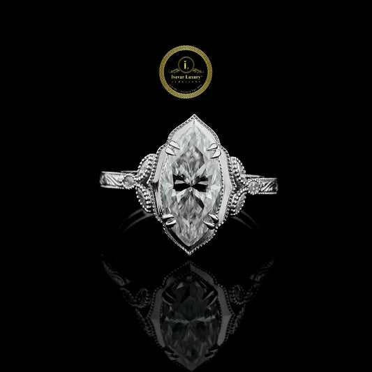 Vintage Marquise Cut  3 CT Moissanite Ring in White Gold By Ivevar
