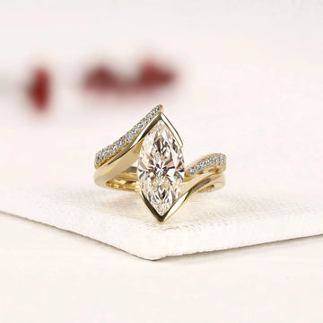Marquise Cut Lab Grown Bypass Bridal Set with Curved Pave Band